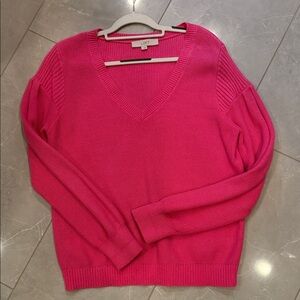 Loft, bright pink V-neck sweater! Size L